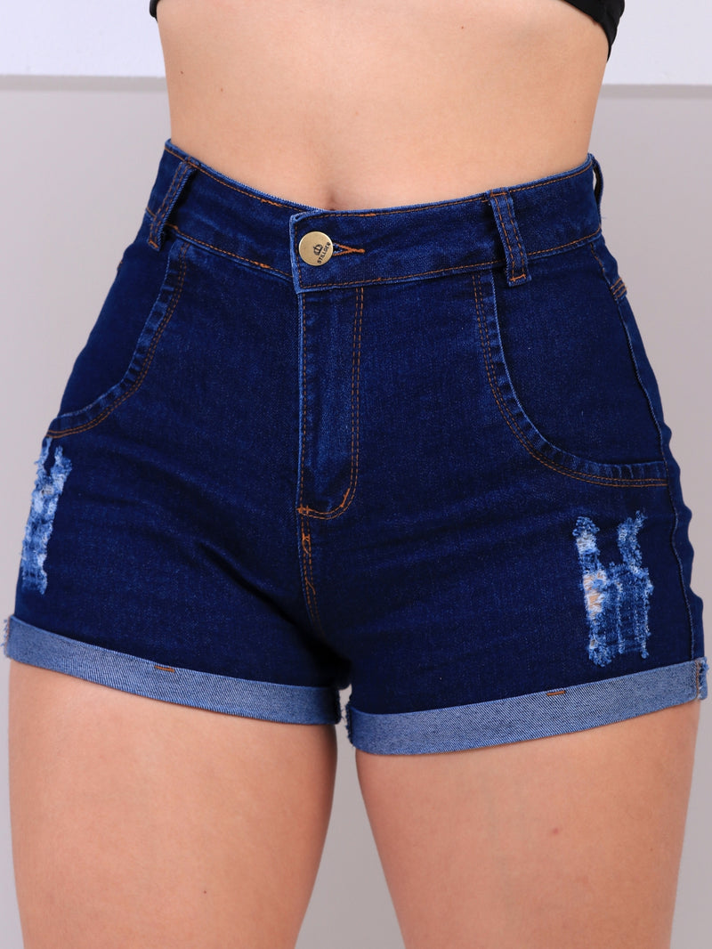 Short Jeans Feminino Cintura Alta Com Lycra Levanta Bumbum