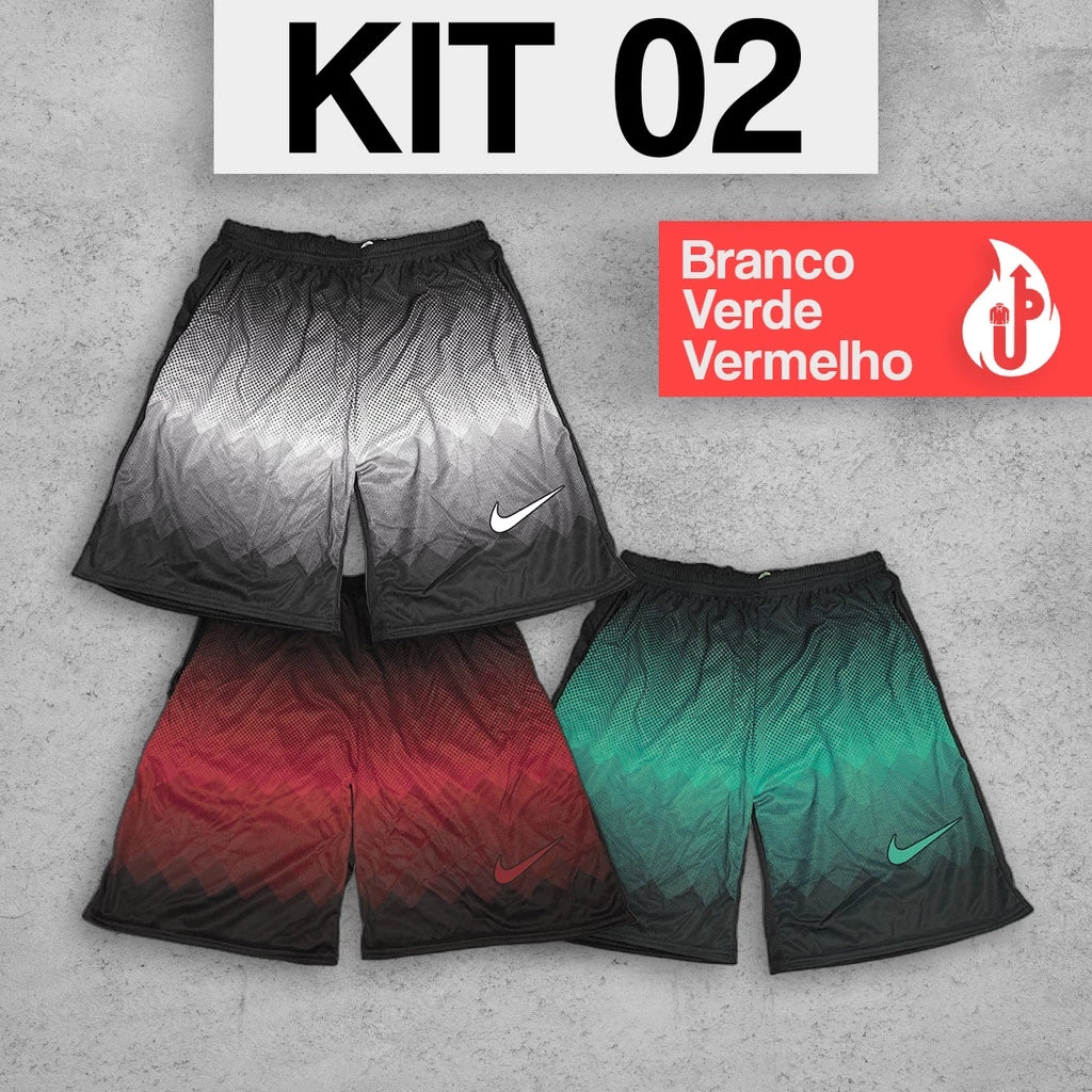 Kit com 3 Bermudas Shorts Colorido Dry Fit Futebol