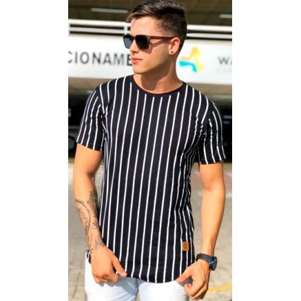 Camisa masculina Longline listrada, camiseta oversized em listra, blusa quadriculada, camiseta