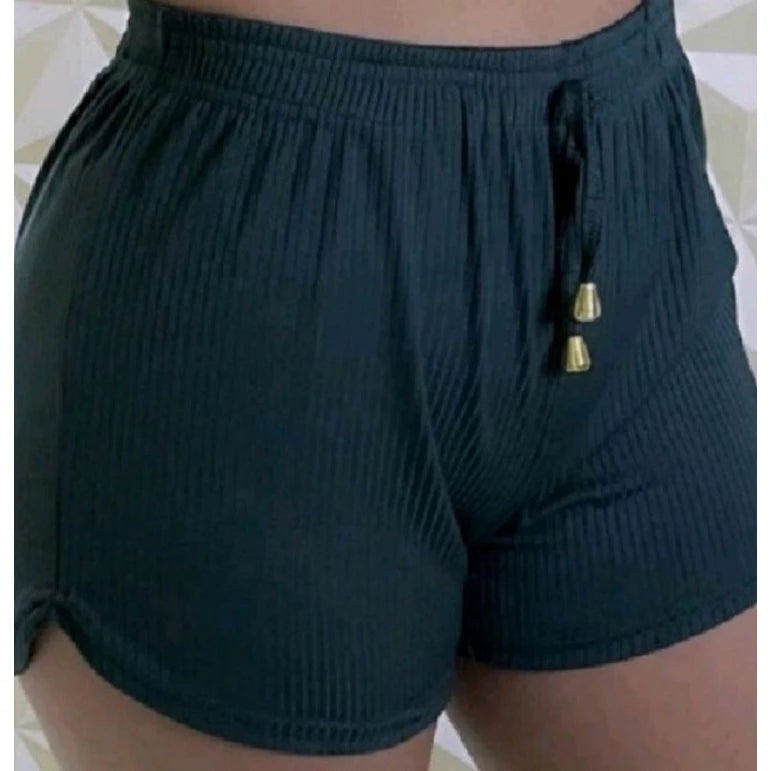 Women's Ribbed Knit Shorts With Elastic Adjustment At The Waist.