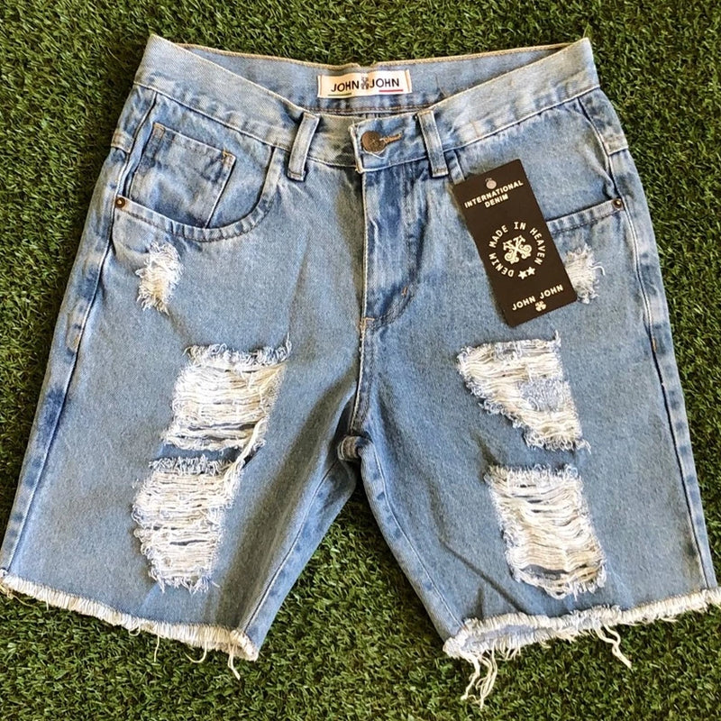 men's ripped denim shorts, destroyed style slim fit