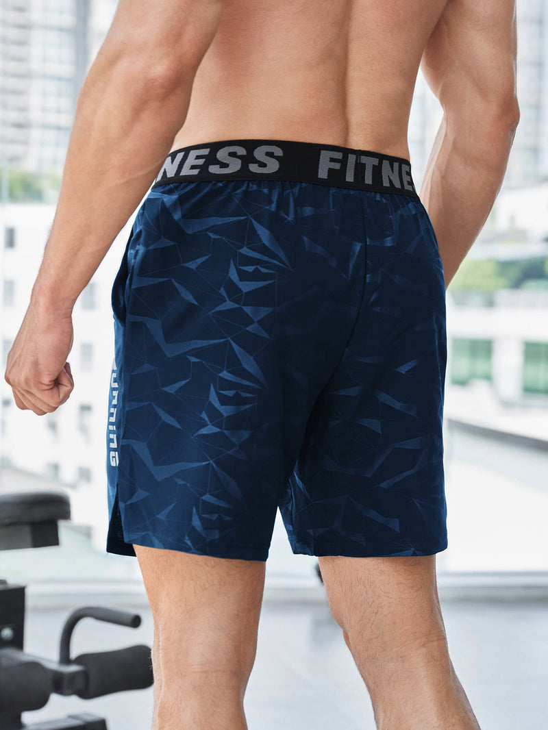 Manfinity Sport Corelite, Shorts de Ginástica Masculino Elástico Esportivo com Letras Refletivas e Estampa Geométrica