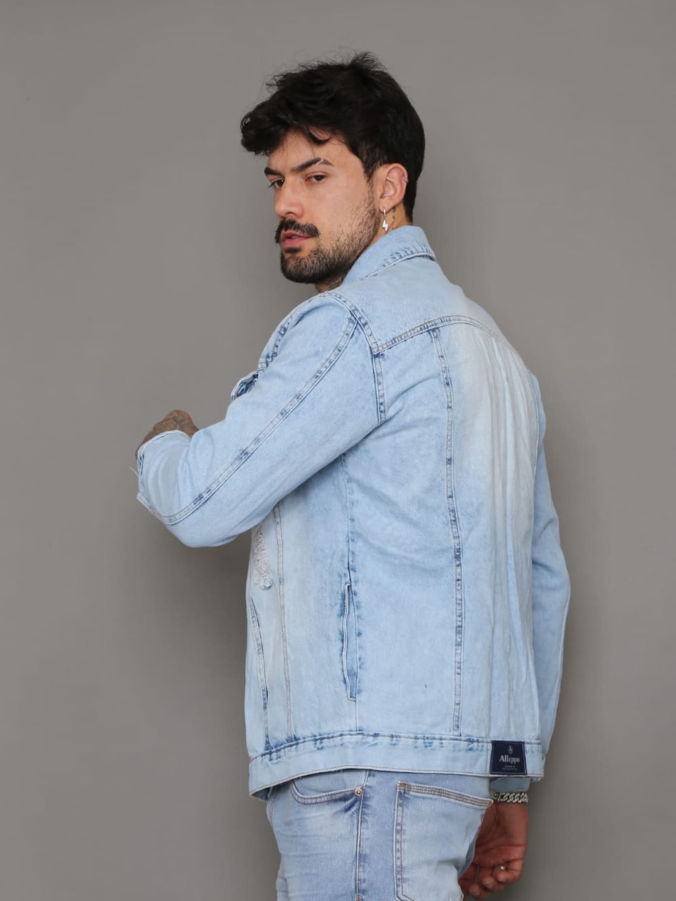 Alleppo Jeans Jaqueta Rasgada Clara Manchada Masculina Alleppo Jeans Quênia