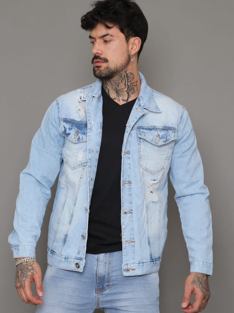 Alleppo Jeans Jaqueta Rasgada Clara Manchada Masculina Alleppo Jeans Quênia