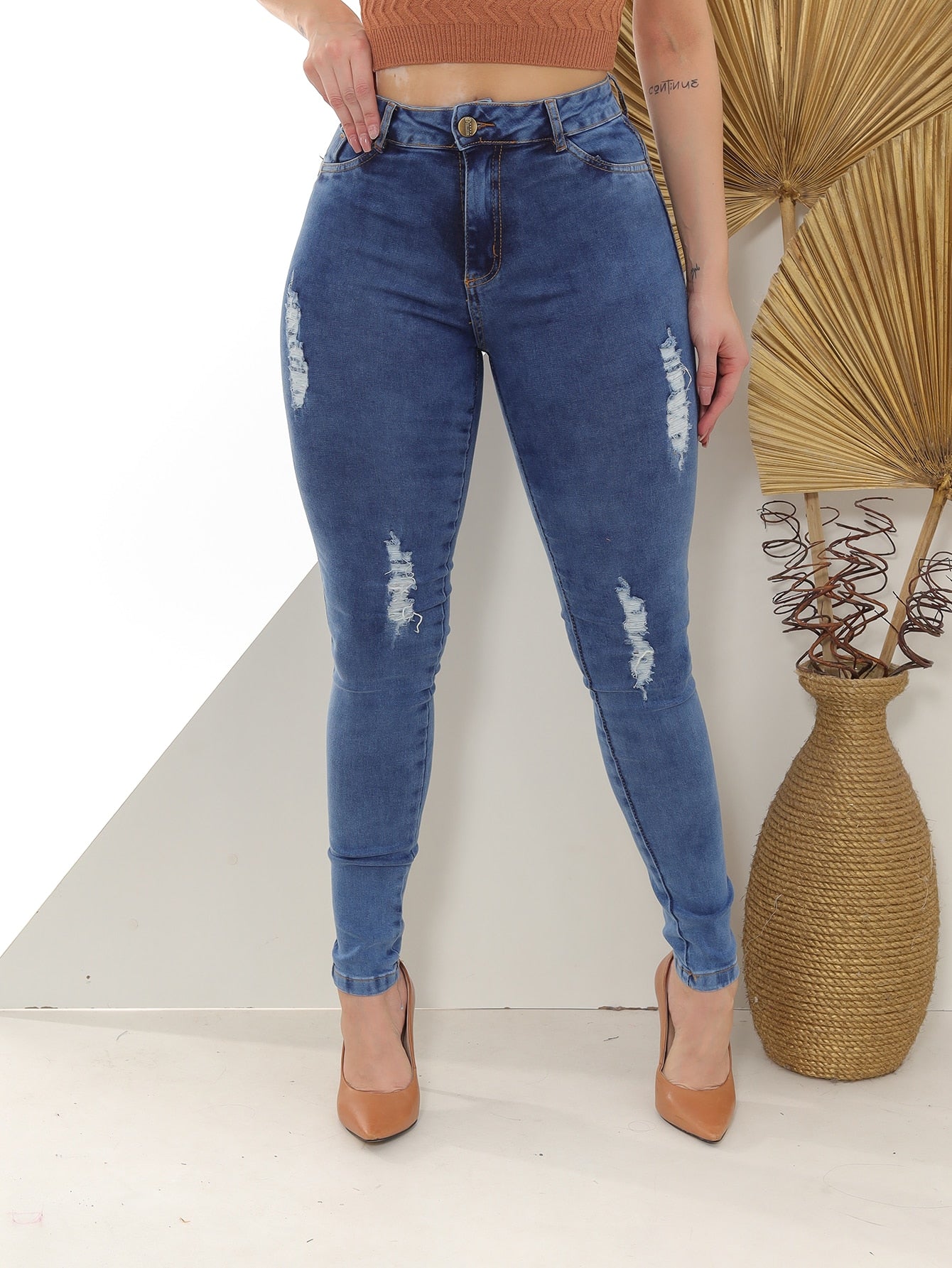 Bazzut Jeans CALÇA JEANS FEMININA Skinny Cós Alto Levanta Bumbum