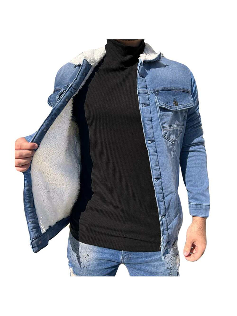 Jaqueta Jeans Slim Fit Forrada Com Pelo Interno E Na Gola Forro Pelinho Premium