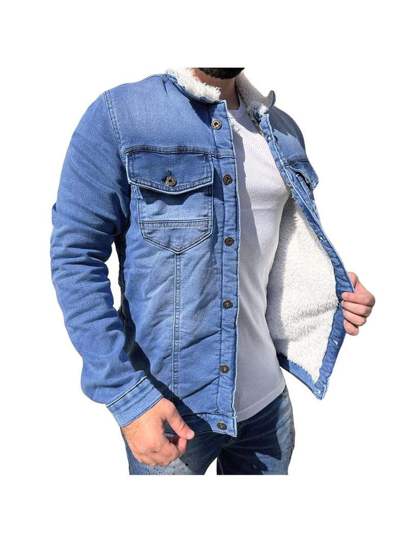 Jaqueta Jeans Slim Fit Forrada Com Pelo Interno E Na Gola Forro Pelinho Premium