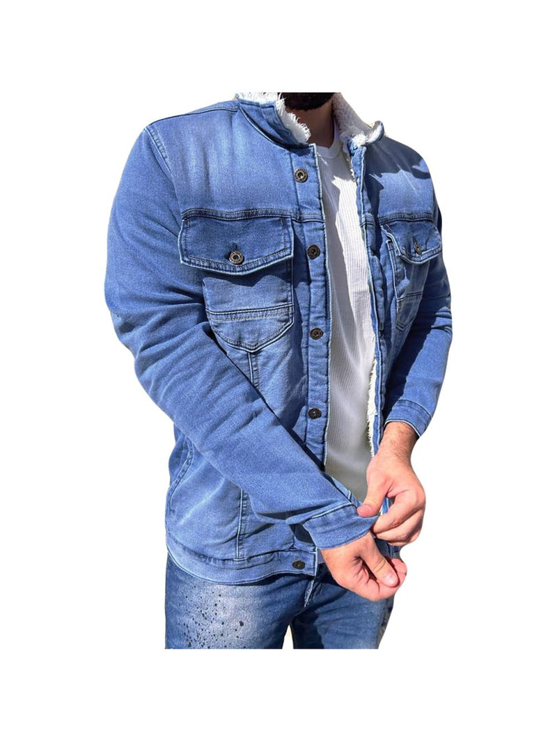 Jaqueta Jeans Slim Fit Forrada Com Pelo Interno E Na Gola Forro Pelinho Premium