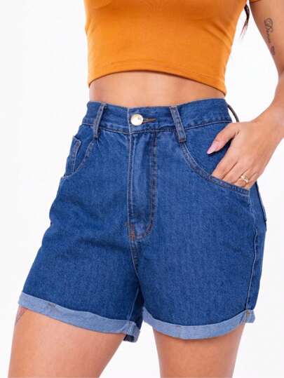 Short Jeans Feminino com Barra Dobrada