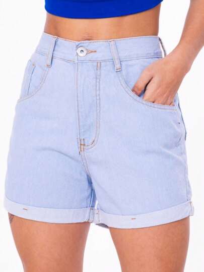 Short Jeans Feminino com Barra Dobrada