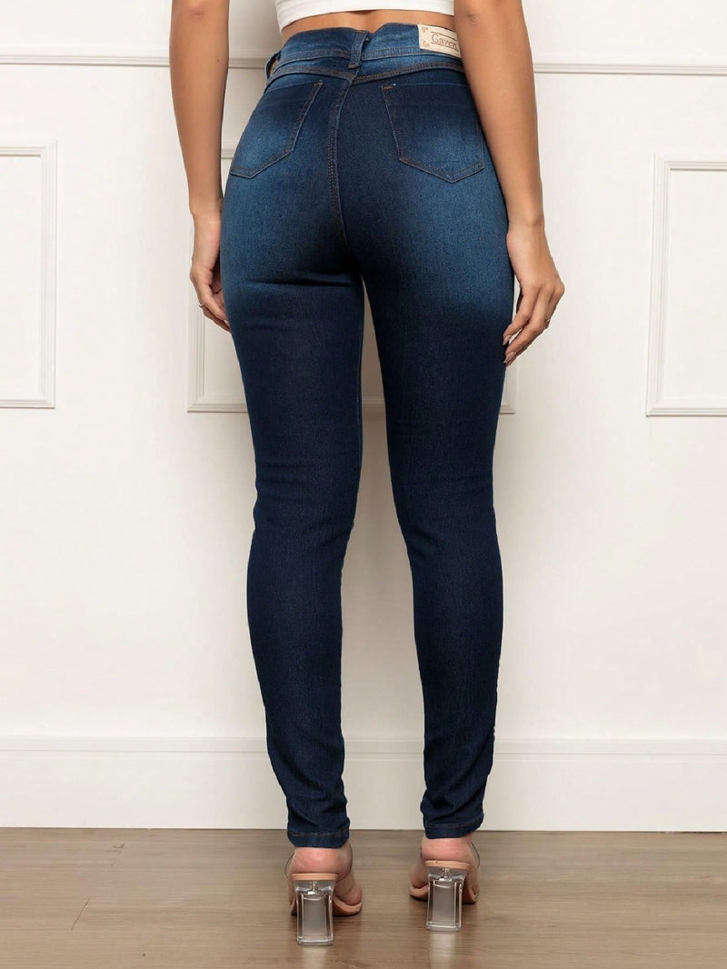 GAVEN Calça Jeans Feminina Cintura Alta Levanta Bumbum Skinny com Lycra