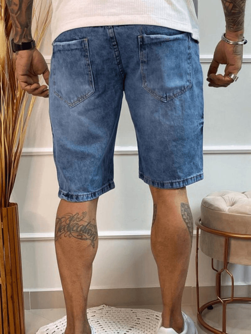 TOP Bermuda Jeans Masculina Rasgado 100% Algodão