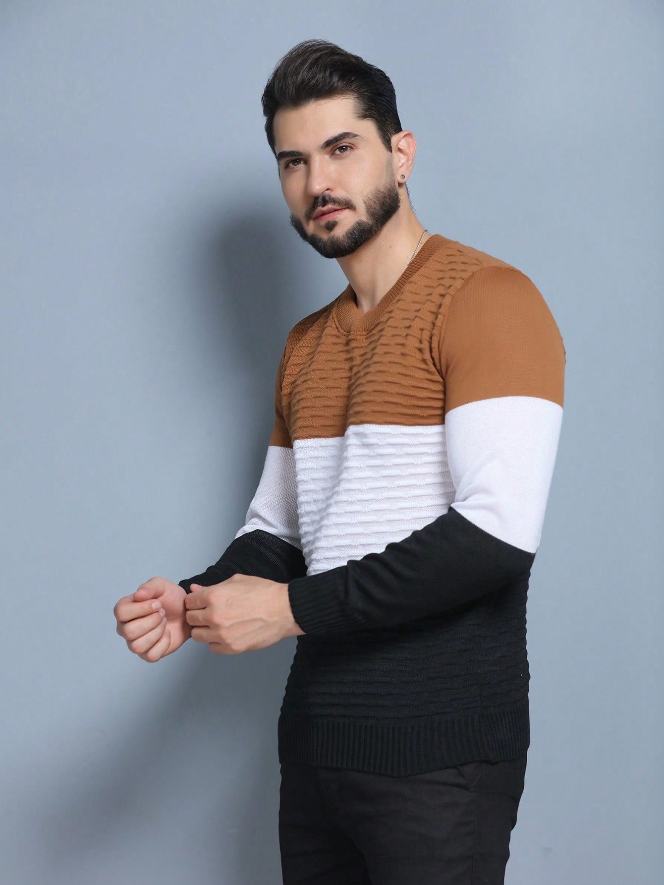 Oscar Fashion Modas Sueter tricot masculino  blusa de frio gola redonda manga longa blusa de Lã