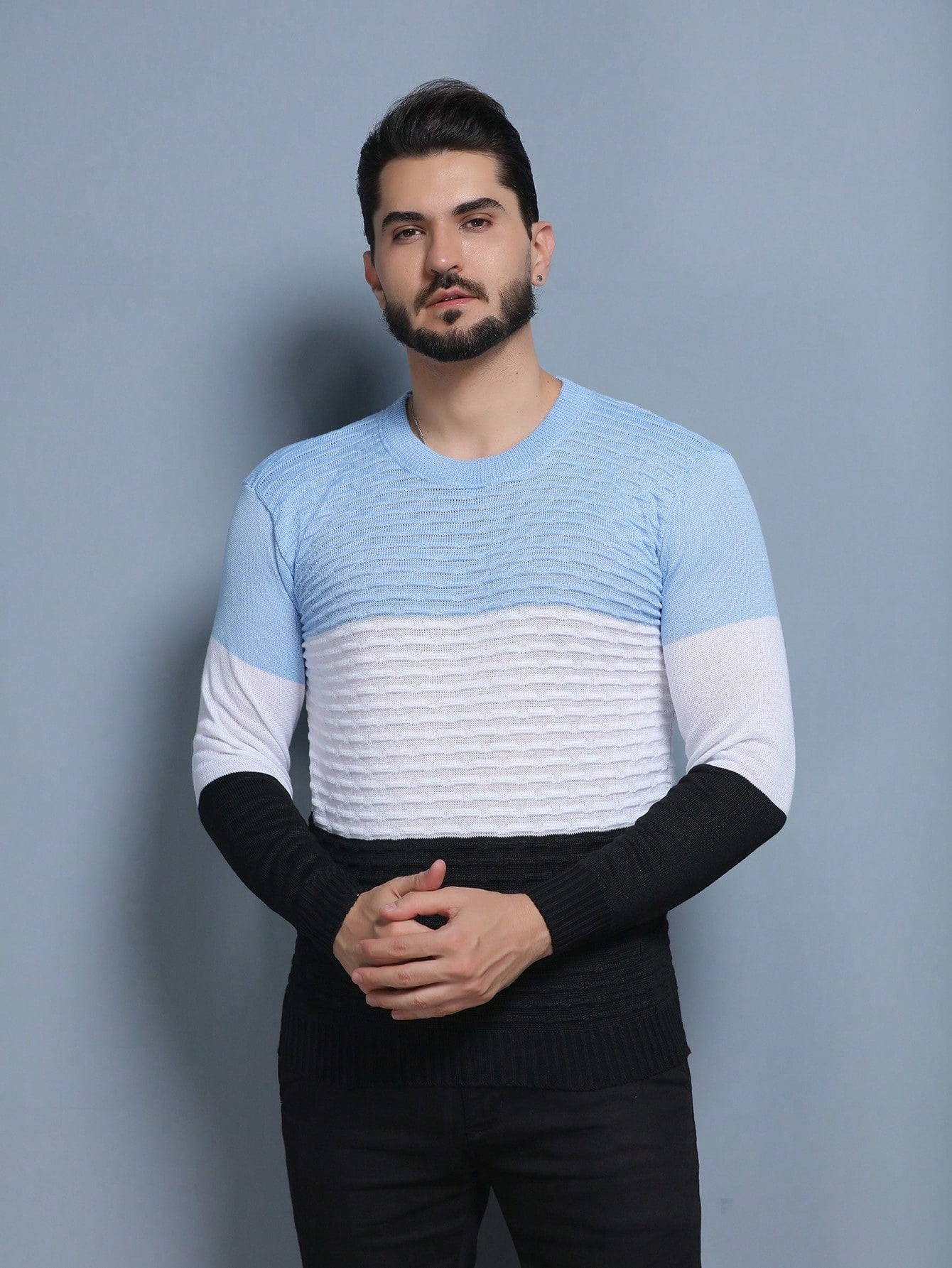 Oscar Fashion Modas Sueter tricot masculino  blusa de frio gola redonda manga longa blusa de Lã