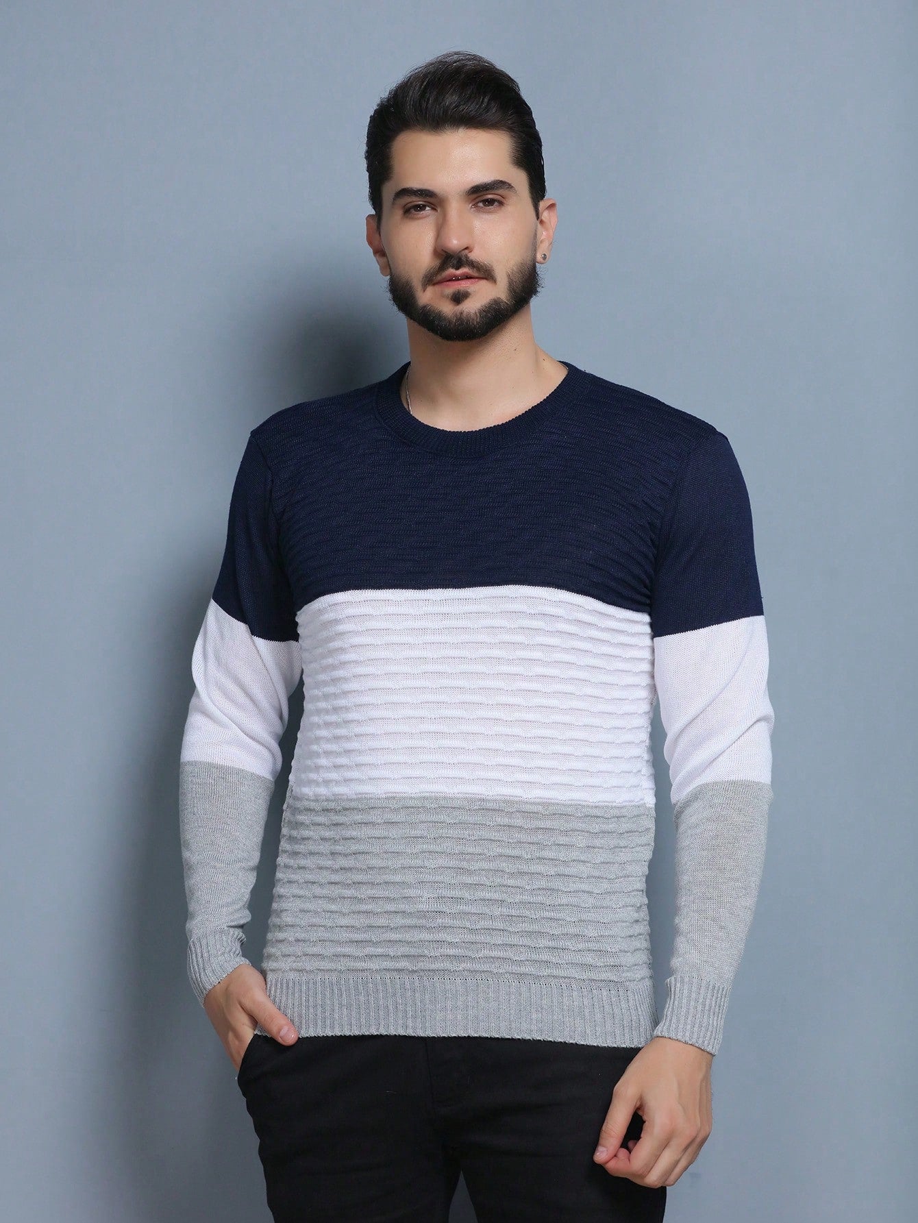 Oscar Fashion Modas Sueter tricot masculino  blusa de frio gola redonda manga longa blusa de Lã