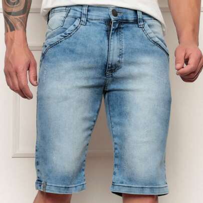 Bermuda Jeans Masculina Lisa Slim com Lycra Qualidade Premium Shorts Homem