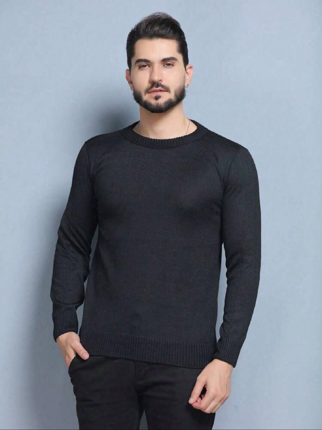 BLUSA SUÉTER DE TRICO LÃ MASCULINO LISA GOLA REDONDA MANGA LONGA INVERNO 2024