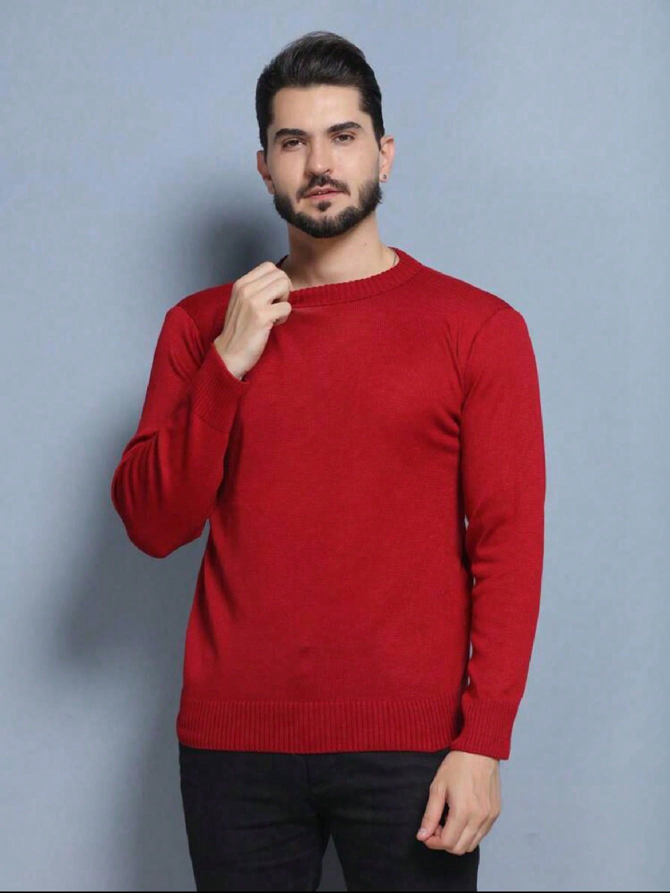 BLUSA SUÉTER DE TRICO LÃ MASCULINO LISA GOLA REDONDA MANGA LONGA INVERNO 2024