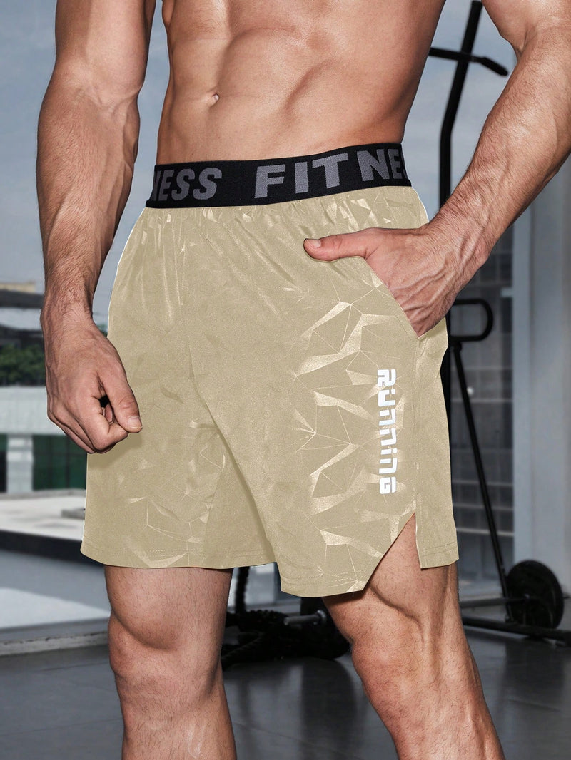 Manfinity Sport Corelite, Shorts de Ginástica Masculino Elástico Esportivo com Letras Refletivas e Estampa Geométrica