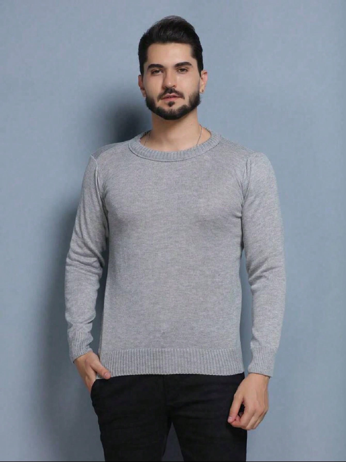 BLUSA SUÉTER DE TRICO LÃ MASCULINO LISA GOLA REDONDA MANGA LONGA INVERNO 2024