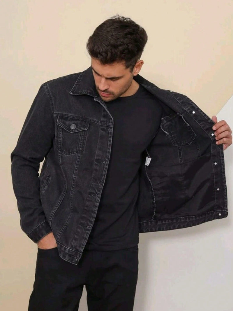 Jaqueta Jeans Masculina Black Jaqueta Jeans Masculina com Bolsos