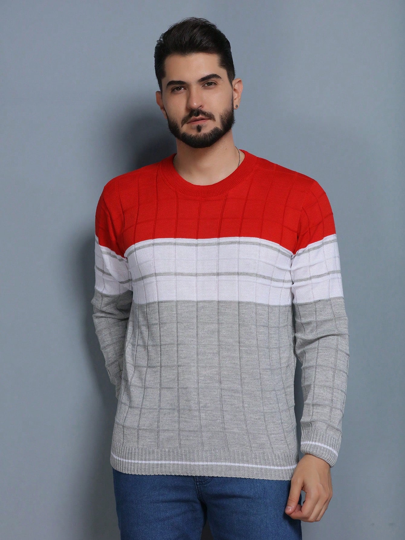 Sueter tricot masculino blusa de frio gola redonda manga longa blusa de Lã