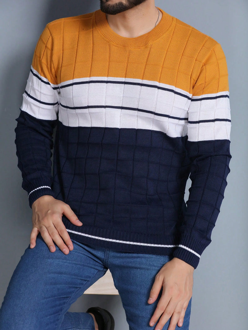 Sueter tricot masculino blusa de frio gola redonda manga longa blusa de Lã