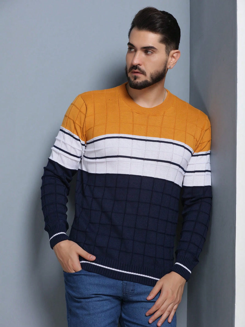 Sueter tricot masculino blusa de frio gola redonda manga longa blusa de Lã