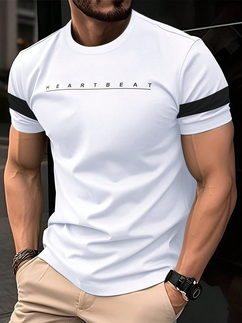 Manfinity Homme Camiseta Casual de Manga Curta Masculina de Verão Com Impressão de Letras