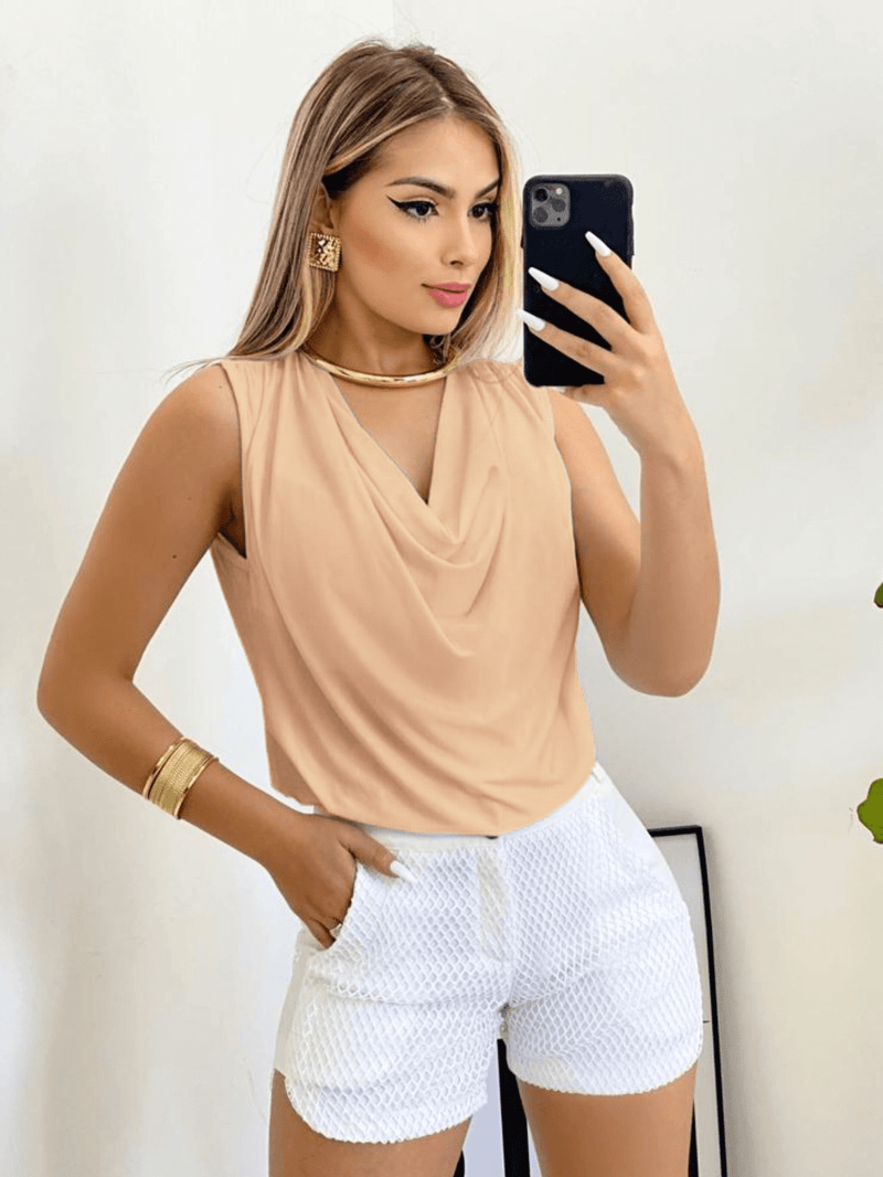 Blusa Regata Gola Boba Manga Elegante Soltinha Moda