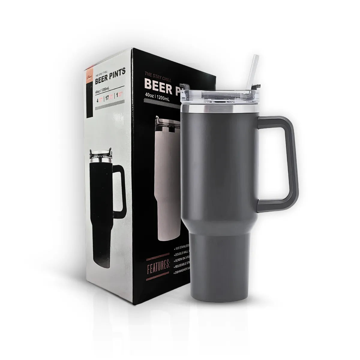 Copo Térmico Grande 1200 Ml Canudo Cinza