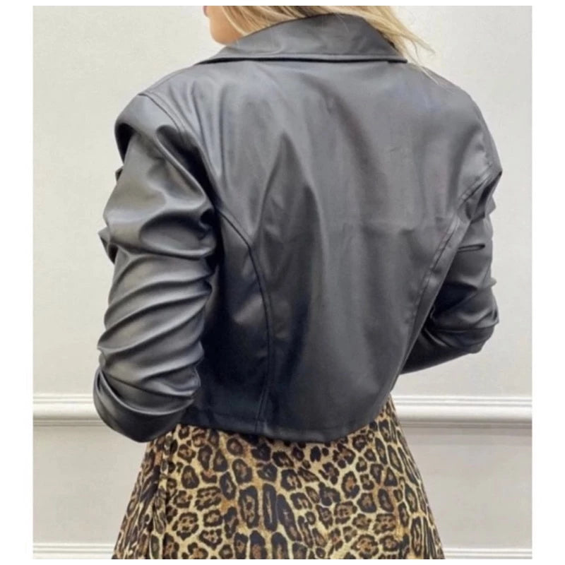 Synthetic Leather Jacket With Winter Zipper