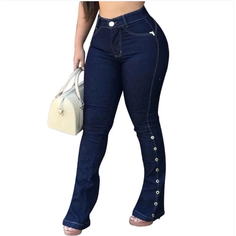 Women's Jeans Flare High Waist Eyelets With Shaping Laycra