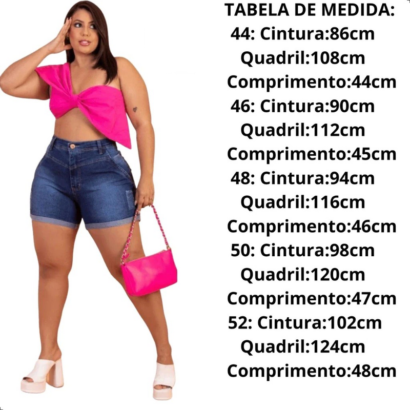 Short Jeans Plus Size Feminino Cintura Alta Levanta Bumbum Com Lycra