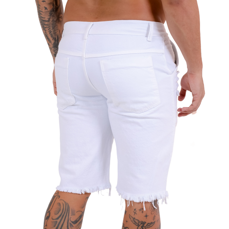 Short Jeans Masculino Rasgado Branco