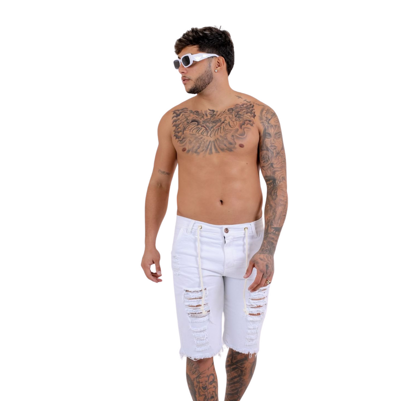 Short Jeans Masculino Rasgado Branco