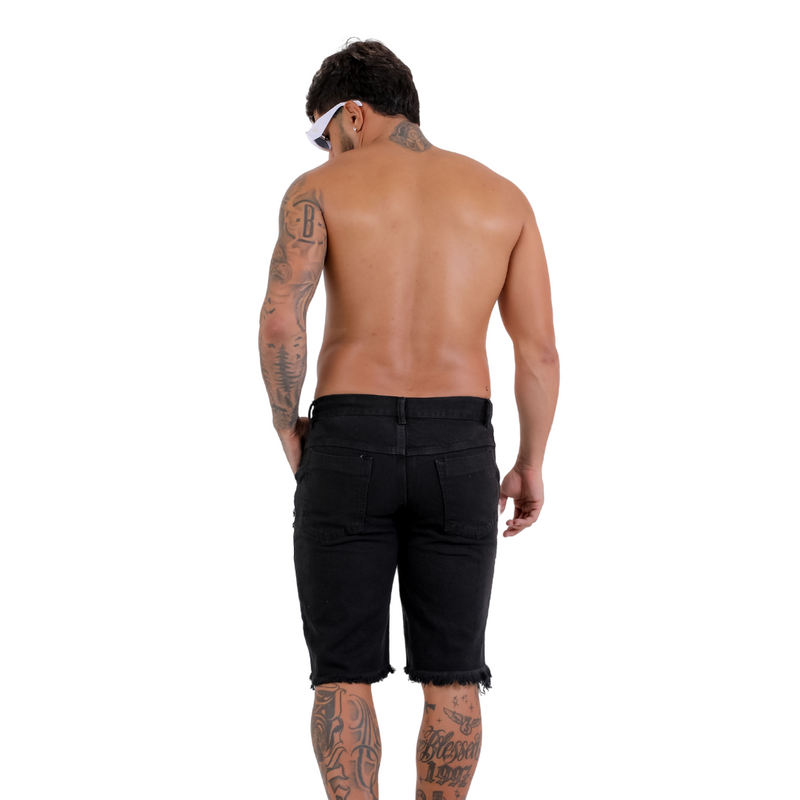 Short Jeans Masculino Rasgado Preto