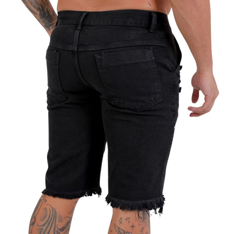 Short Jeans Masculino Rasgado Preto