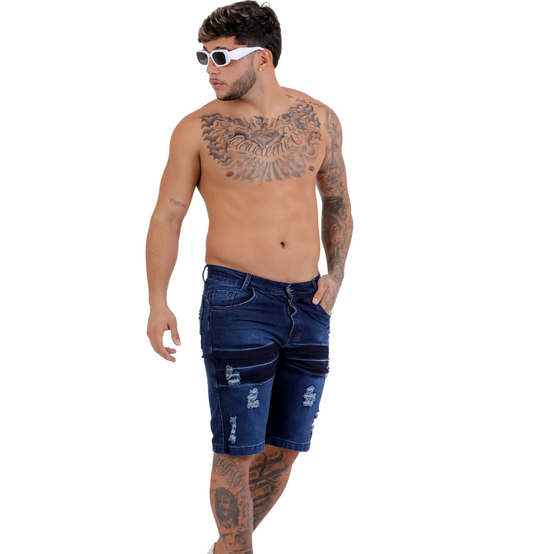 Short Jeans Masculino Rasgado Azul