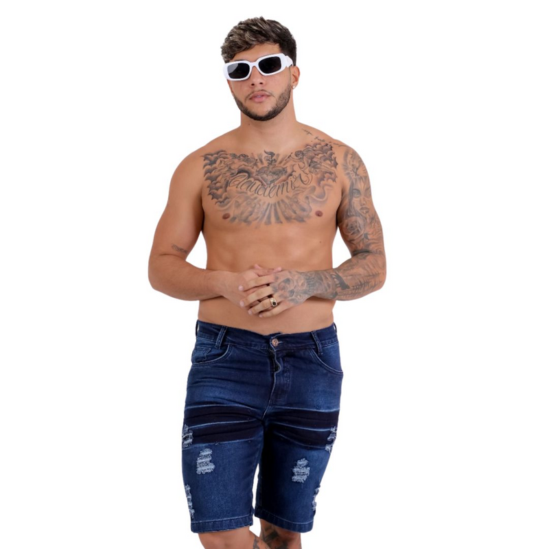 Short Jeans Masculino Rasgado Azul