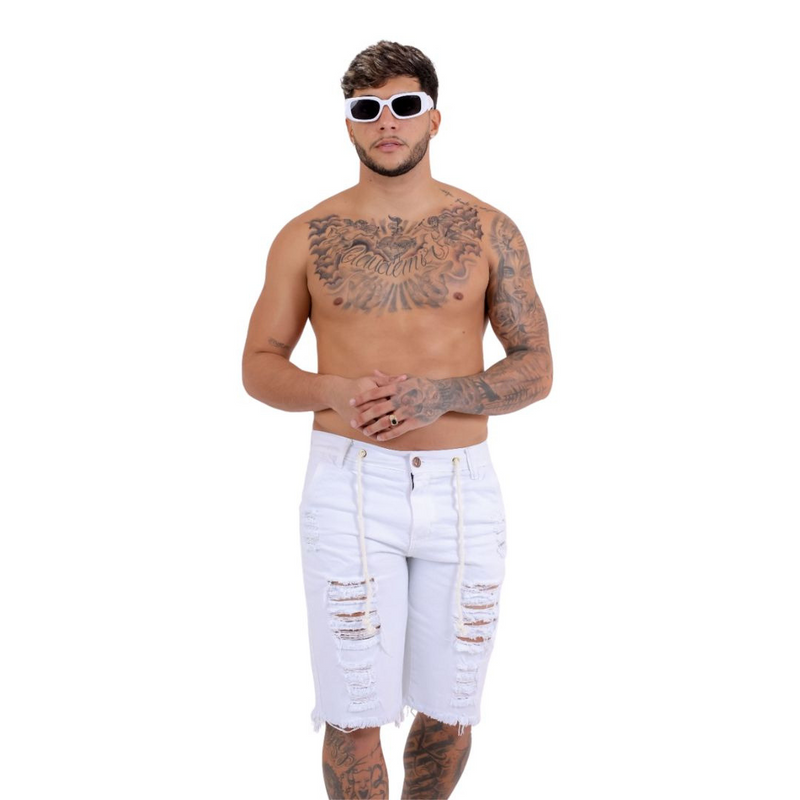 Short Jeans Masculino Rasgado Branco