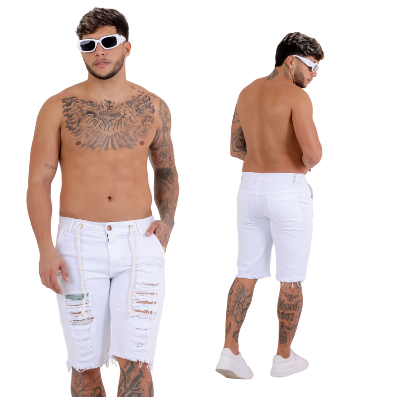 Short Jeans Masculino Rasgado Branco