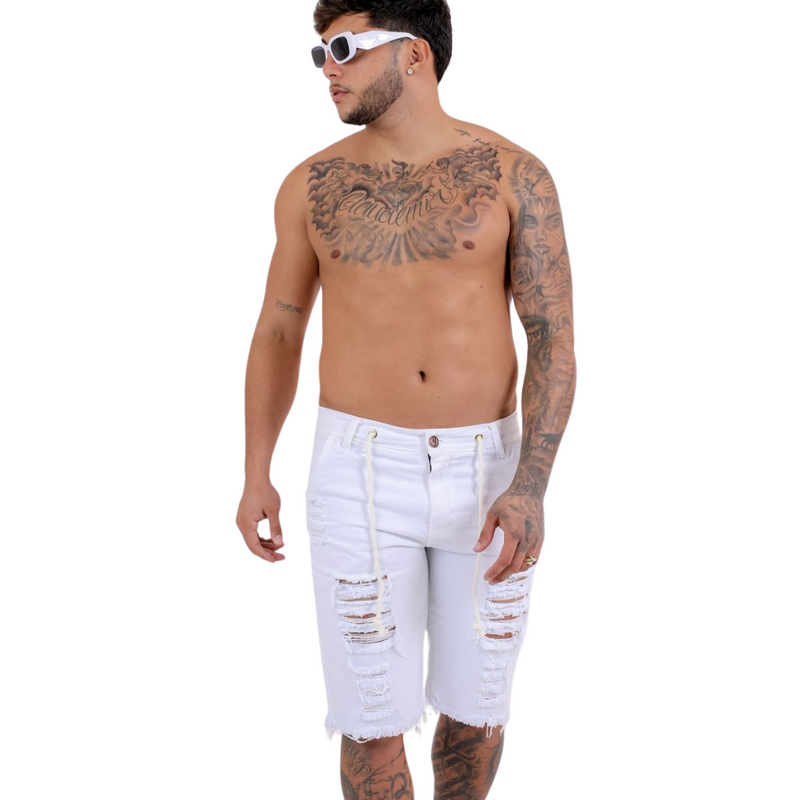 Short Jeans Masculino Rasgado Branco