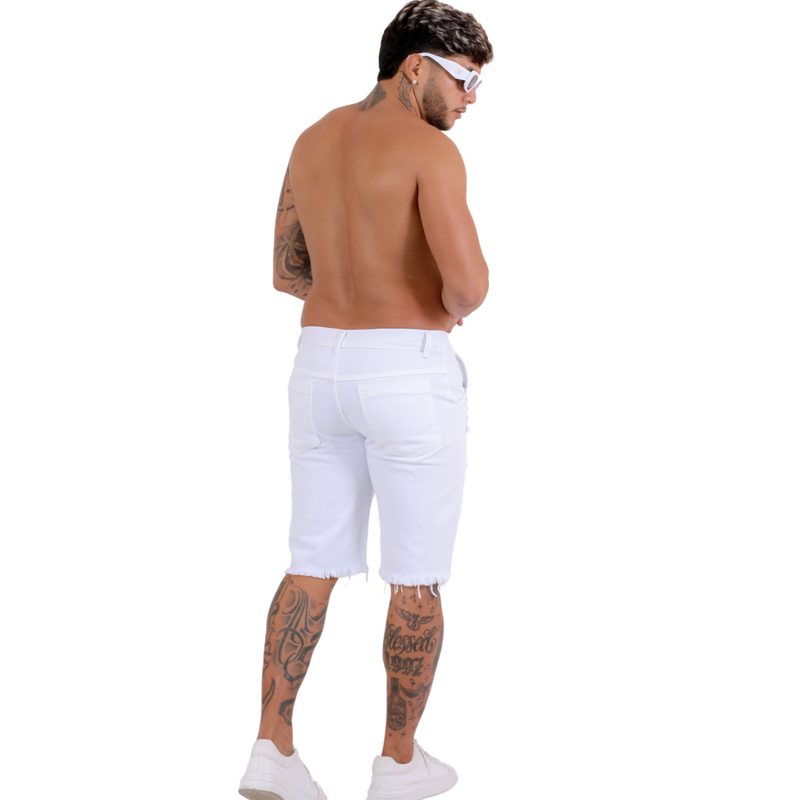 Short Jeans Masculino Rasgado Branco