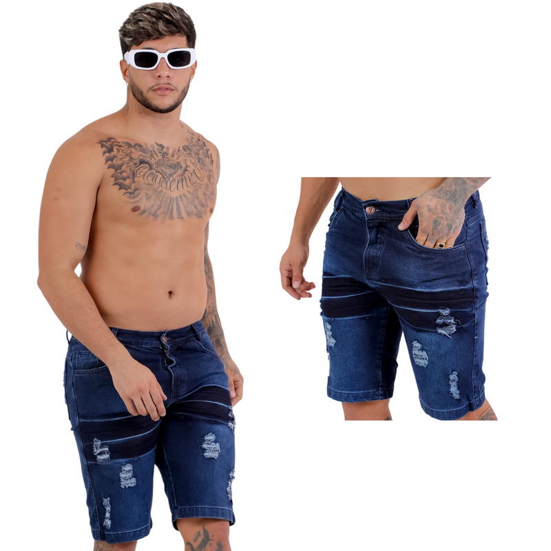 Short Jeans Masculino Rasgado Azul