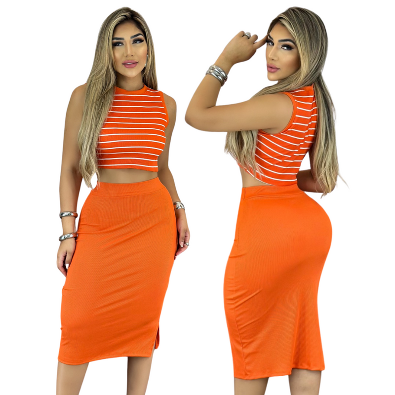 Conjunto Feminino Saia mais Blusinha Laranja