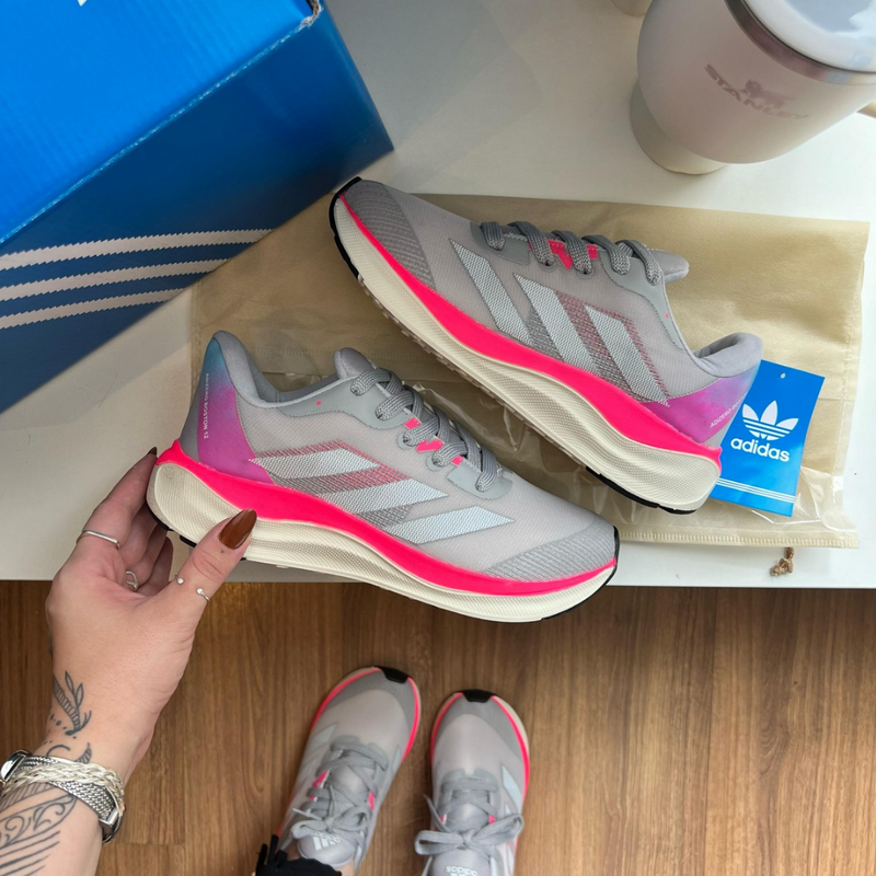 Tênis Adidas Adizero Boston 12 – Ultra Leve | Lançamento Cinza-Rosa