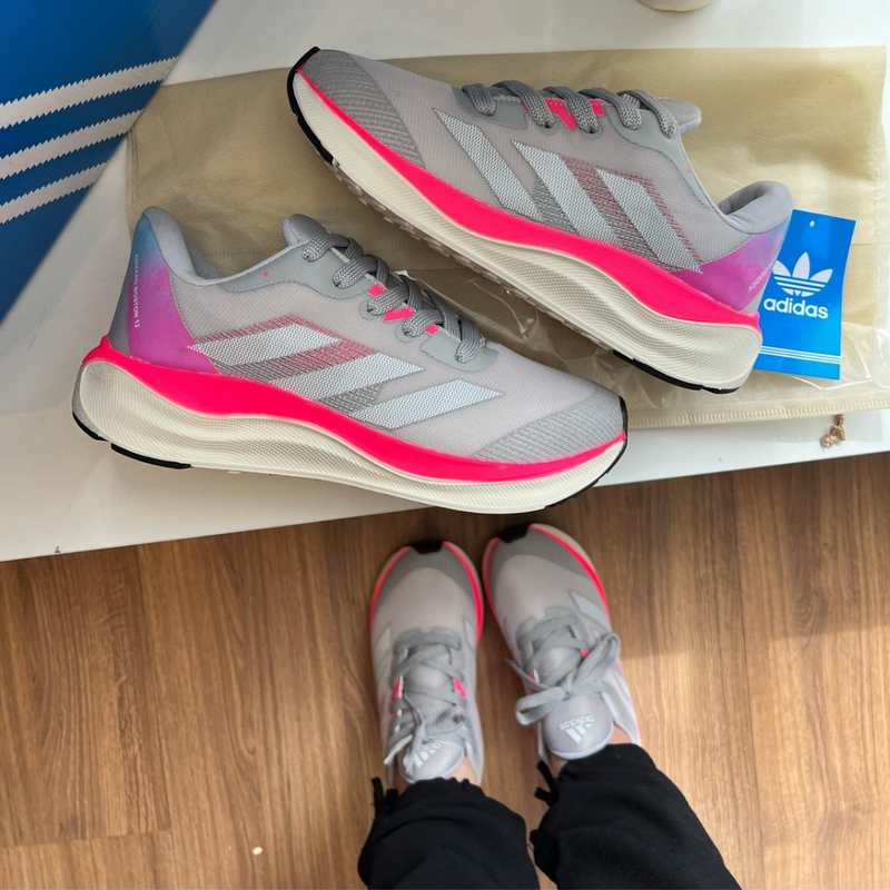 Tênis Adidas Adizero Boston 12 – Ultra Leve | Lançamento Cinza-Rosa