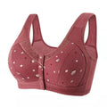 Women's Underwear Large Size Pure Cotton Wireless Bra Front Line Buttons Lace Edge Printing