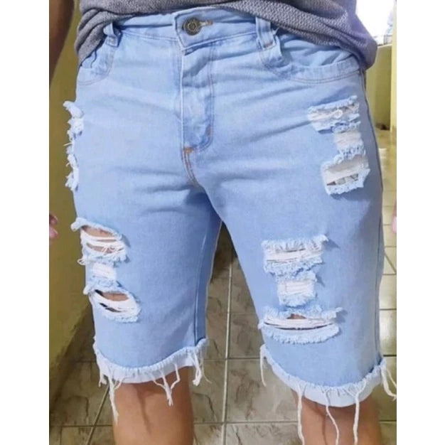 Premium slim ripped men's denim shorts